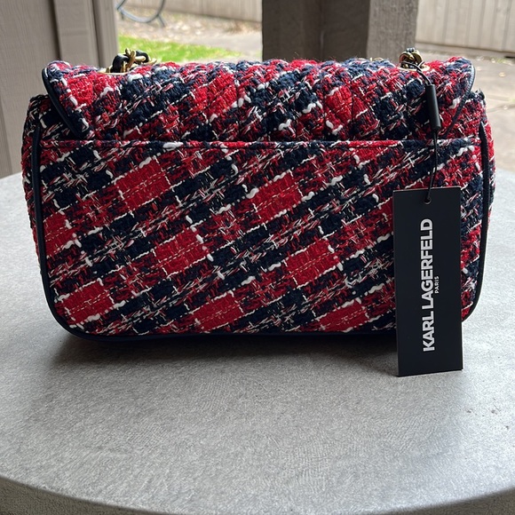 Karl Lagerfeld Paris Red/Navy Tweed Handbag - Picture 2 of 5